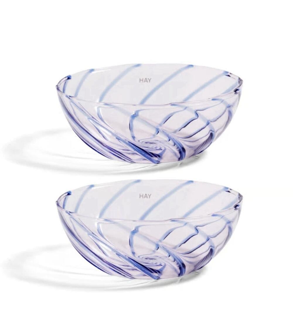 HAY Spin Glass Bowls Set of 2 Pink Blue Stripe Danish Modern Design New